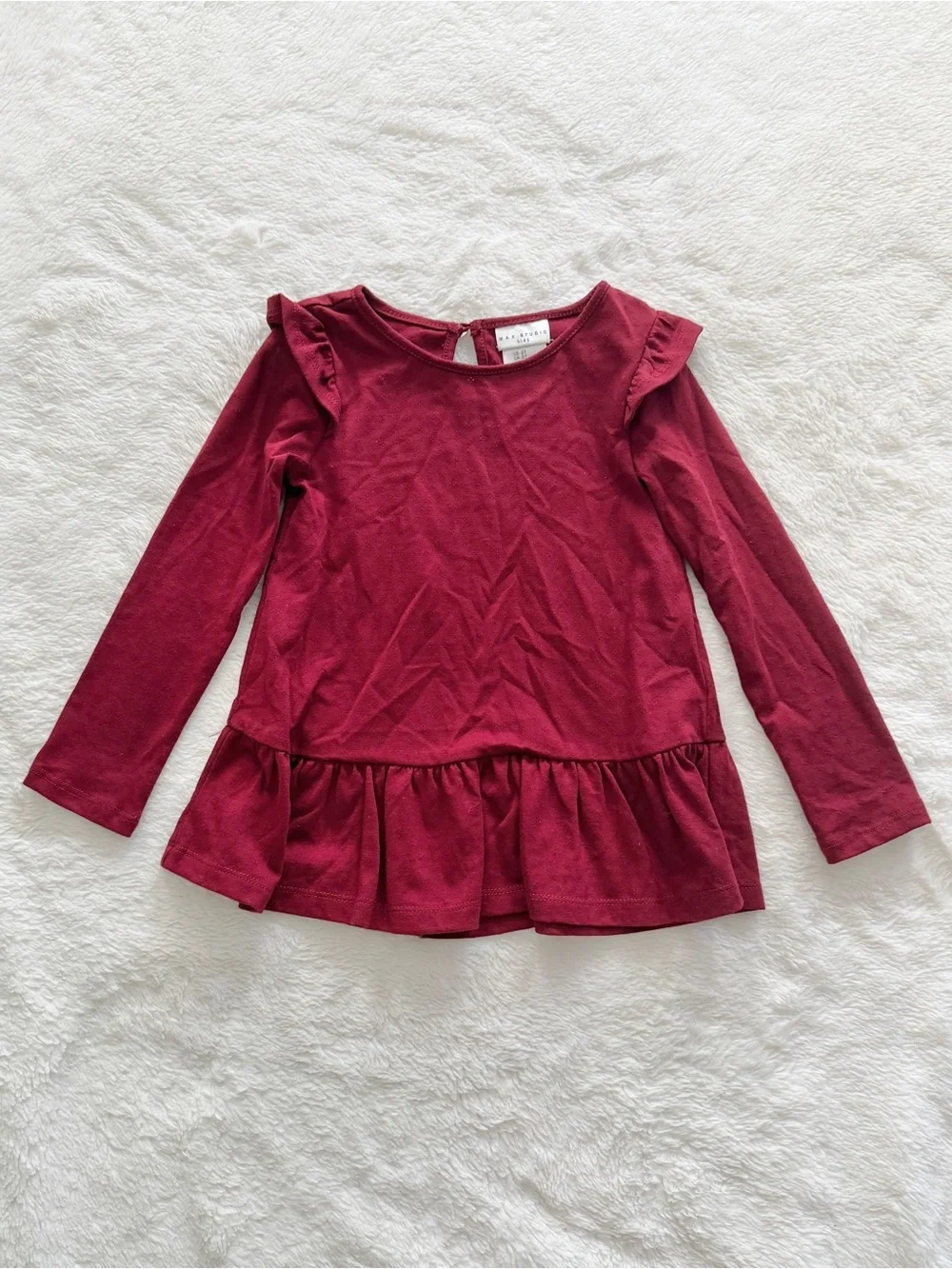Max Studio Kids Long Sleeve Top and Velour Ruffle Pants Set Red Black Size 2T